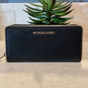 Michael Kors Black and Gold Zip-Around Wallet